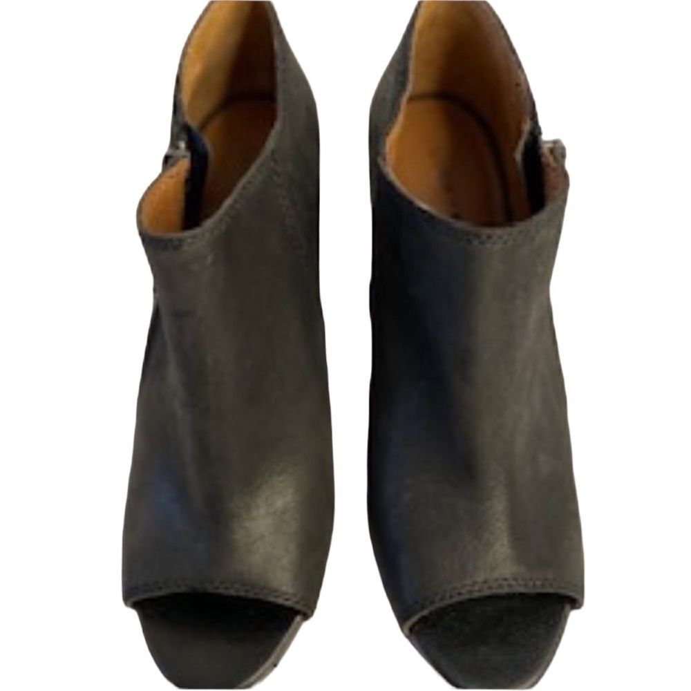 Lucky Brand Pabla Open Toe Side Zip Black Leather Ankle Bootie Size 7